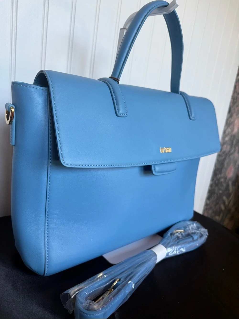 Hartmann Noviana Blue Leather Shoulder Bag Satchel with Crossbody Strap NWOT